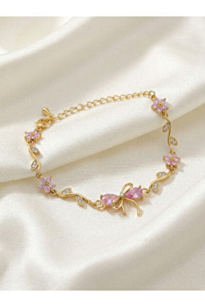 Pink Bow Charm Bracelet - 18K Gold Plated & Anti-Tarnish