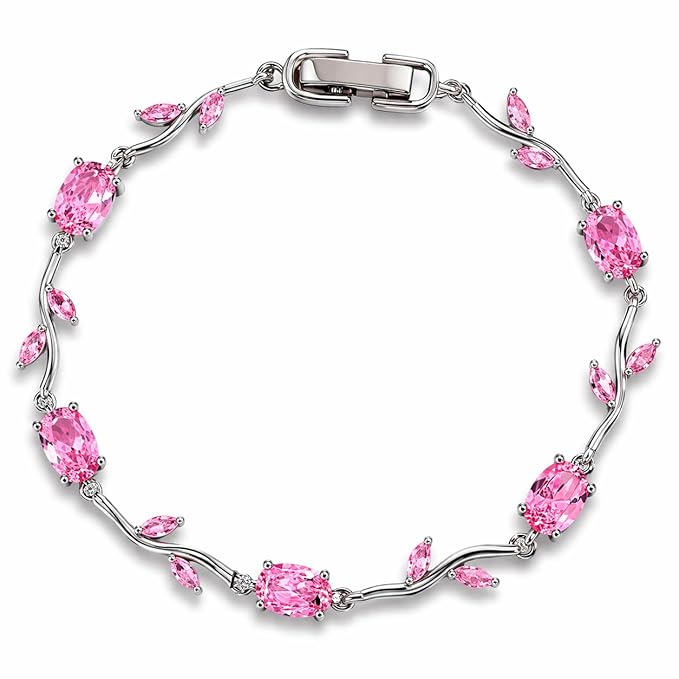 Tulip Pink Floral Stone Vine Bracelet | Anti-Tarnish