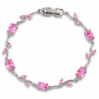 Tulip Pink Floral Stone Vine Bracelet | Anti-Tarnish