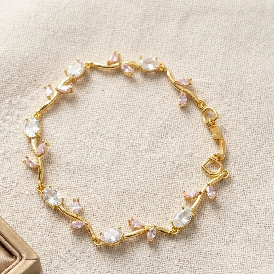 Floral Vine Crystal Anti Tarnish Gold Plated Bracelet