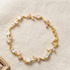 Floral Vine Crystal Anti Tarnish Gold Plated Bracelet
