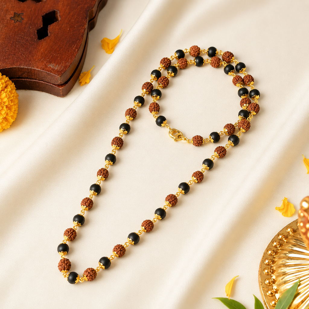Divya Raksha Rudraksha & Karungali Mala with Gold Capping