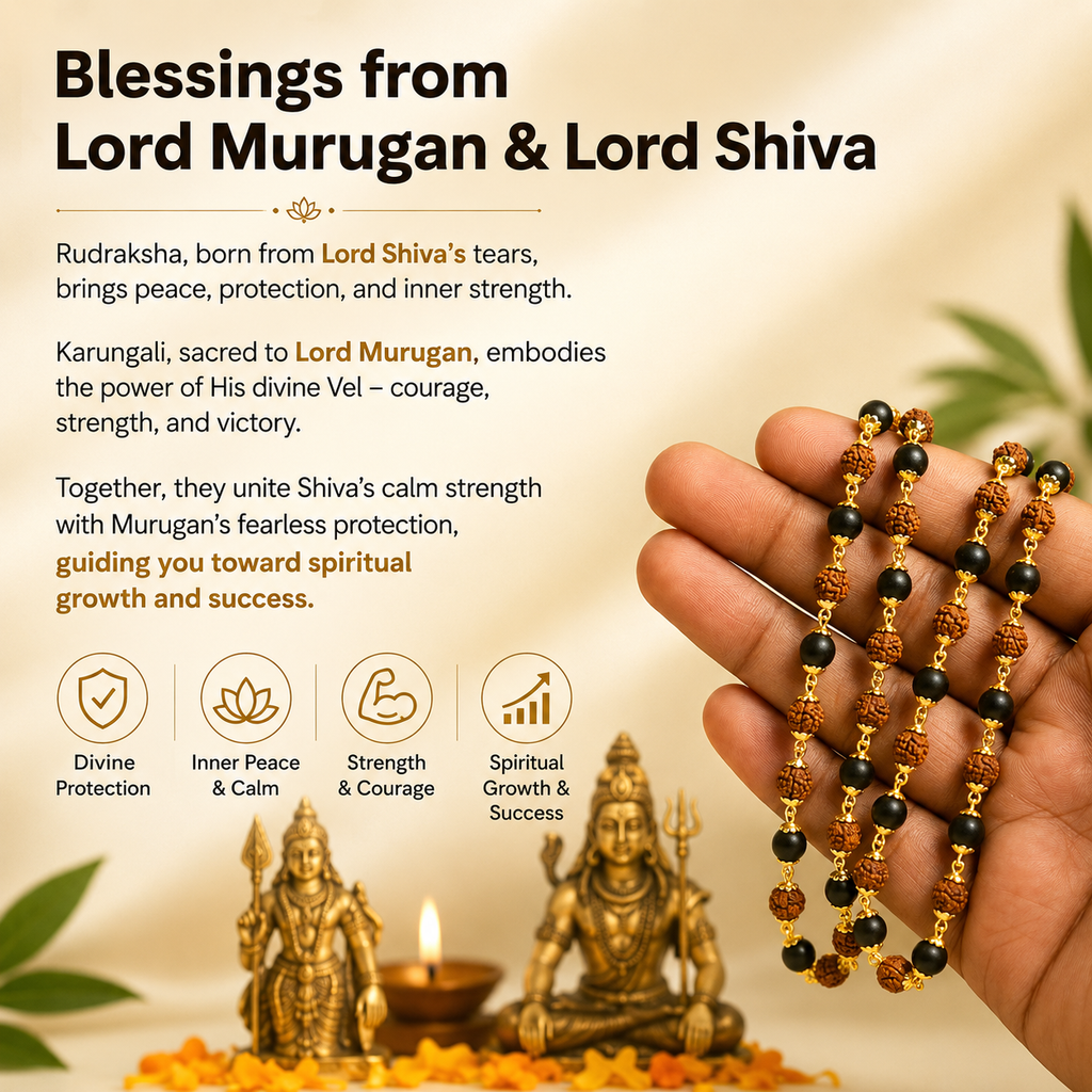 Divya Raksha Rudraksha & Karungali Mala with Gold Capping