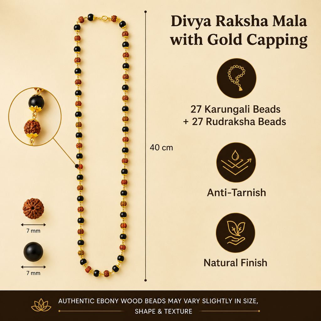 Divya Raksha Rudraksha & Karungali Mala with Gold Capping