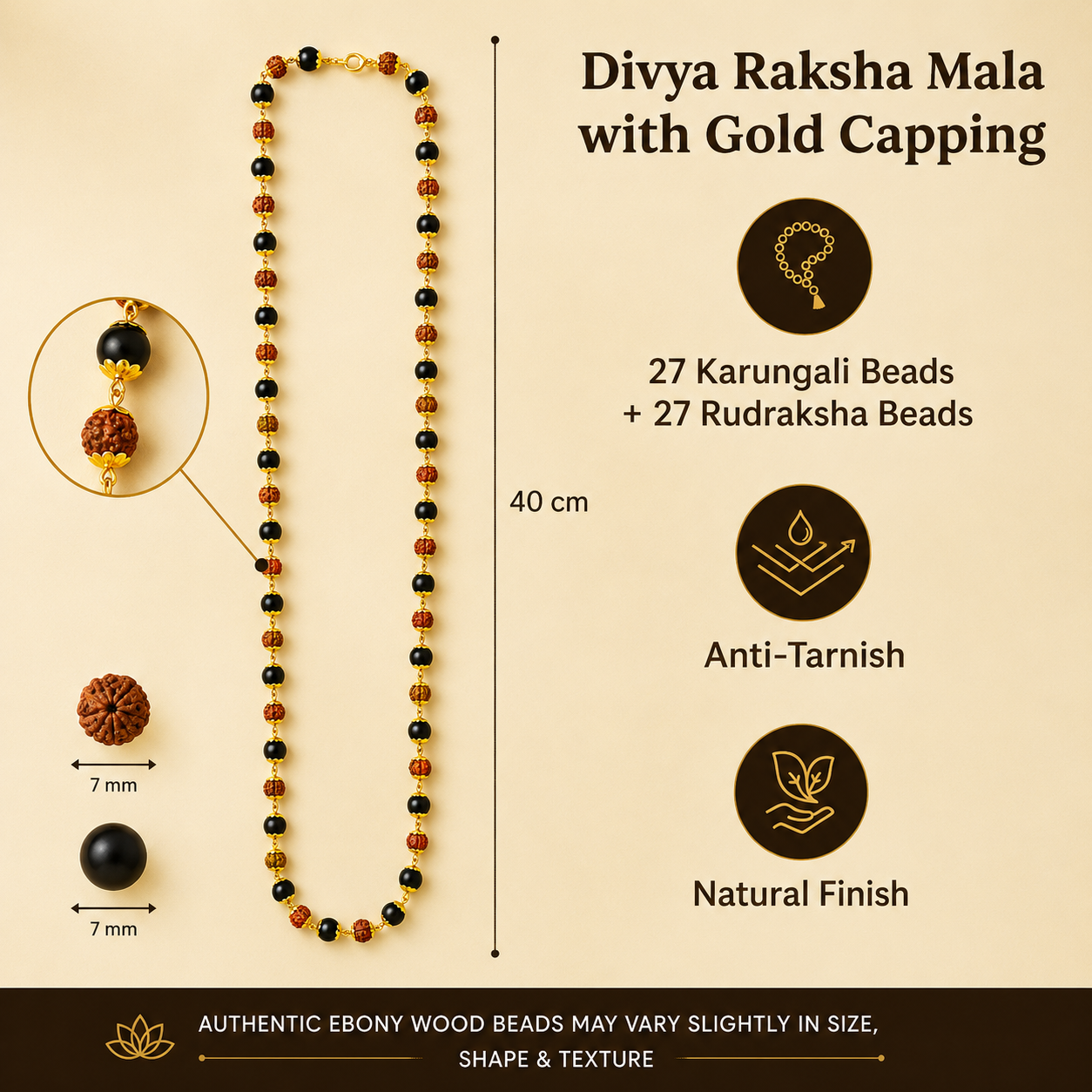 Divya Raksha Rudraksha & Karungali Mala with Gold Capping