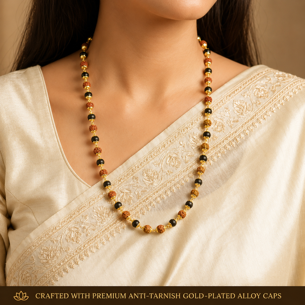 Divya Raksha Rudraksha & Karungali Mala with Gold Capping