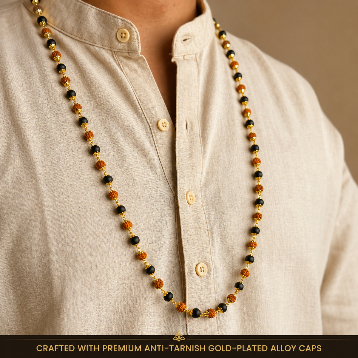 Divya Raksha Rudraksha & Karungali Mala with Gold Capping