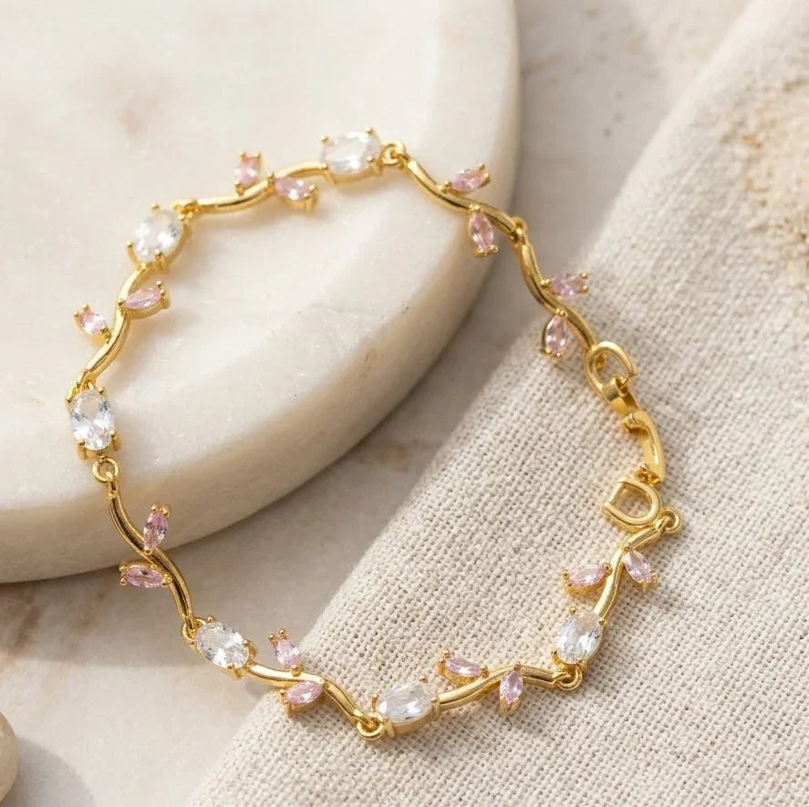 Floral Vine Crystal Anti Tarnish Gold Plated Bracelet