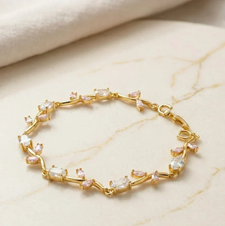 Floral Vine Crystal Anti Tarnish Gold Plated Bracelet