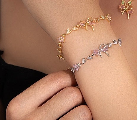 Pink Bow Charm Bracelet - 18K Gold Plated & Anti-Tarnish