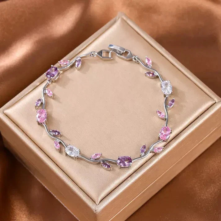 Tulip Floral Vine Crystal Korean Bracelet - Anti Tarnish Gold Plated