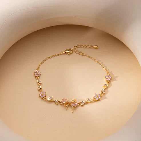Pink Bow Charm Bracelet - 18K Gold Plated & Anti-Tarnish