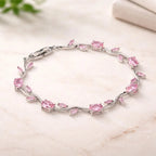 Tulip Pink Floral Stone Vine Bracelet | Anti-Tarnish