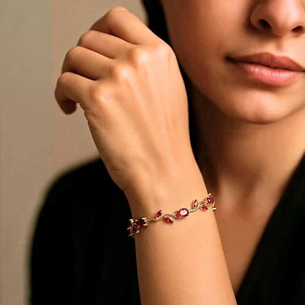 Tulip Ruby Red Leaf Vine Anti-Tarnish Gold Plated Bracelet