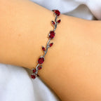 Tulip Red Stone Floral Vine Bracelet - Premium Anti-Tarnish Plated Jewelry
