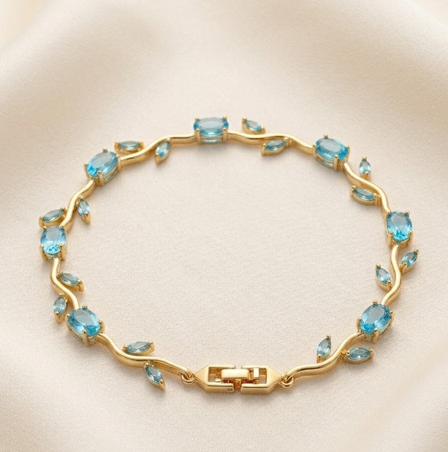Tulip Blue Floral Vine Anti-Tarnish Gold Plated Bracelet
