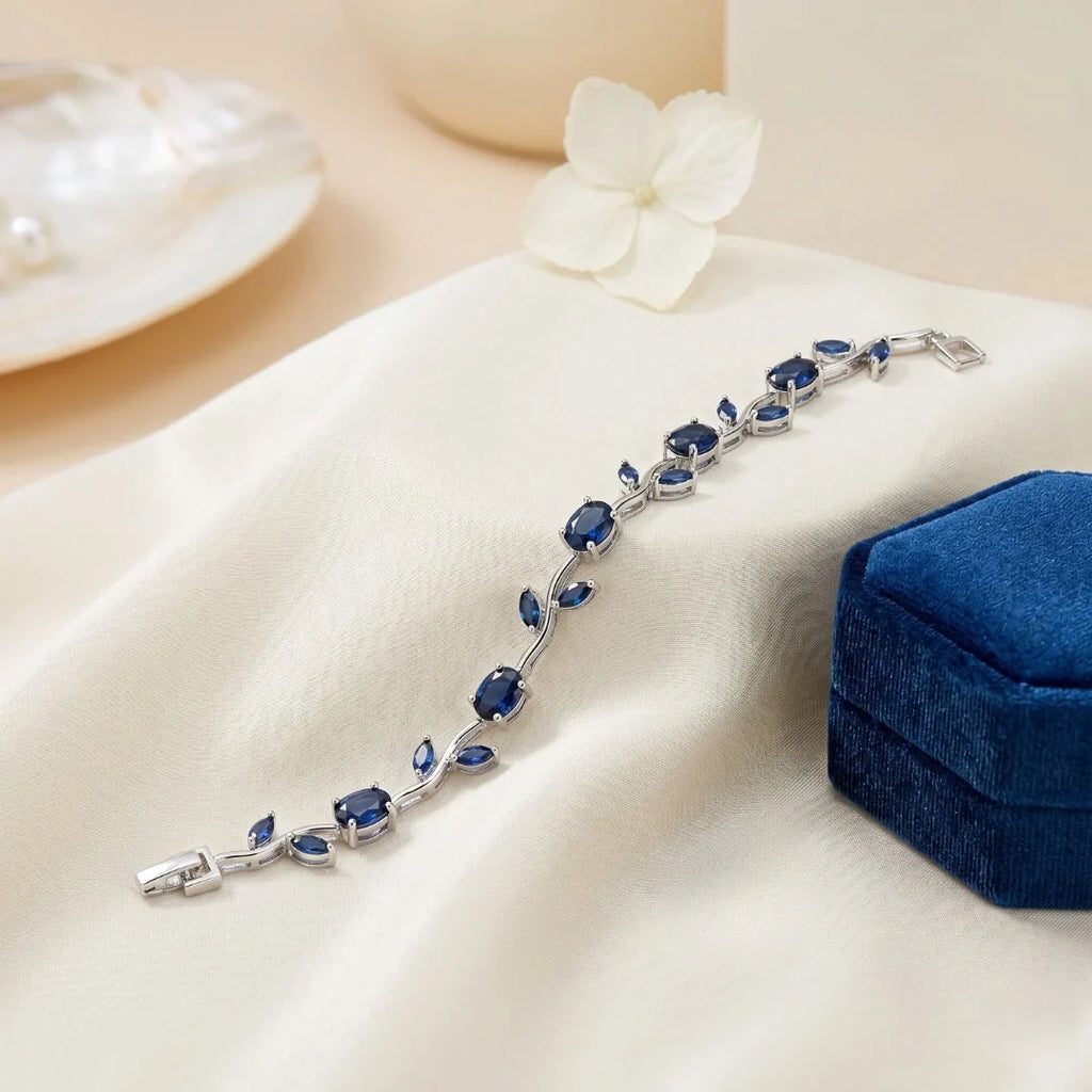 Tulip Blue Sapphire Floral Vine Bracelet - Anti Tarnish Gold Plated