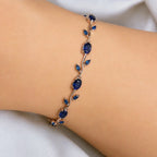 Tulip Blue Sapphire Floral Vine Bracelet - Anti Tarnish Gold Plated