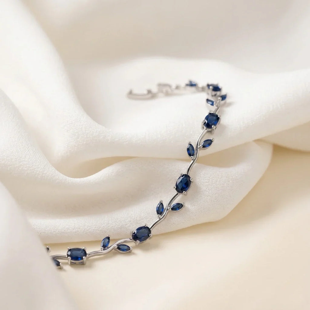 Tulip Blue Sapphire Floral Vine Bracelet - Anti Tarnish Gold Plated