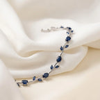 Tulip Blue Sapphire Floral Vine Bracelet - Anti Tarnish Gold Plated