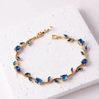 Tulip Blue Stone Vine Leaf Bracelet - Anti Tarnish Gold Plated