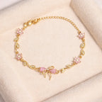 Pink Bow Charm Bracelet - 18K Gold Plated & Anti-Tarnish