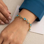 Tulip Blue Floral Vine Anti-Tarnish Gold Plated Bracelet