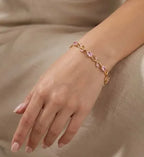 Dainty Pink Floral & Crystal Tennis Bracelet Stack | Gold-Plated Combo