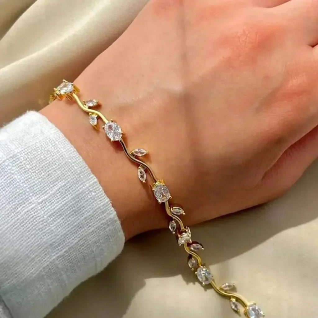 Tulip Crystal Vine Leaf Bracelet - Premium Anti Tarnish Fashion Jewelry