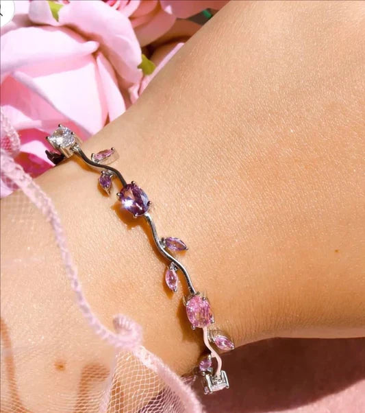 Tulip Floral Vine Crystal Korean Bracelet - Anti Tarnish Gold Plated