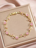 Anti-Tarnish Pink Floral Vine Necklace & Bracelet Set | High Quality Gold Plated Combo