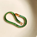 Anti-Tarnish Emerald Green Baguette Tennis Bracelet - Gold Plated