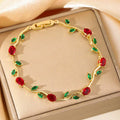 Tulip Floral Vine Red & Green Stone Bracelet - Anti Tarnish Fashion Jewelry