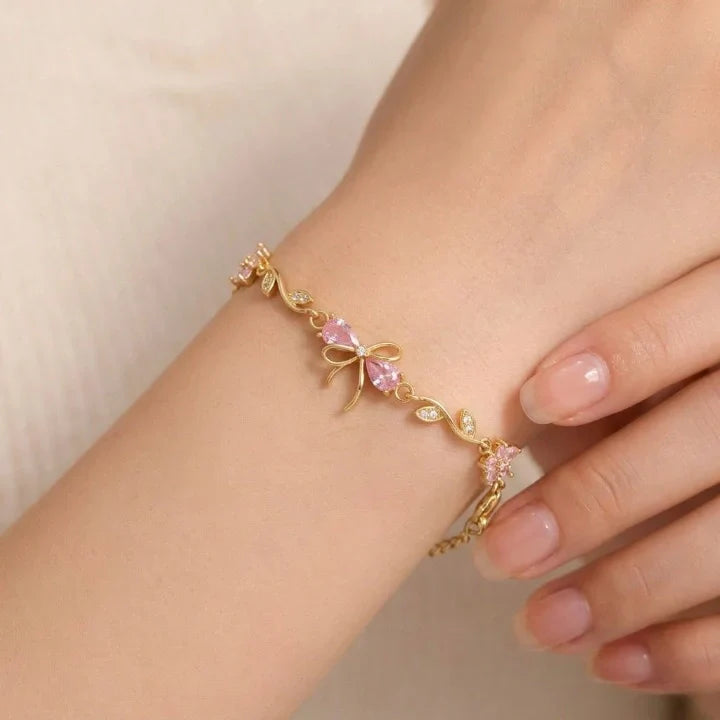 Pink Bow Charm Bracelet - 18K Gold Plated & Anti-Tarnish