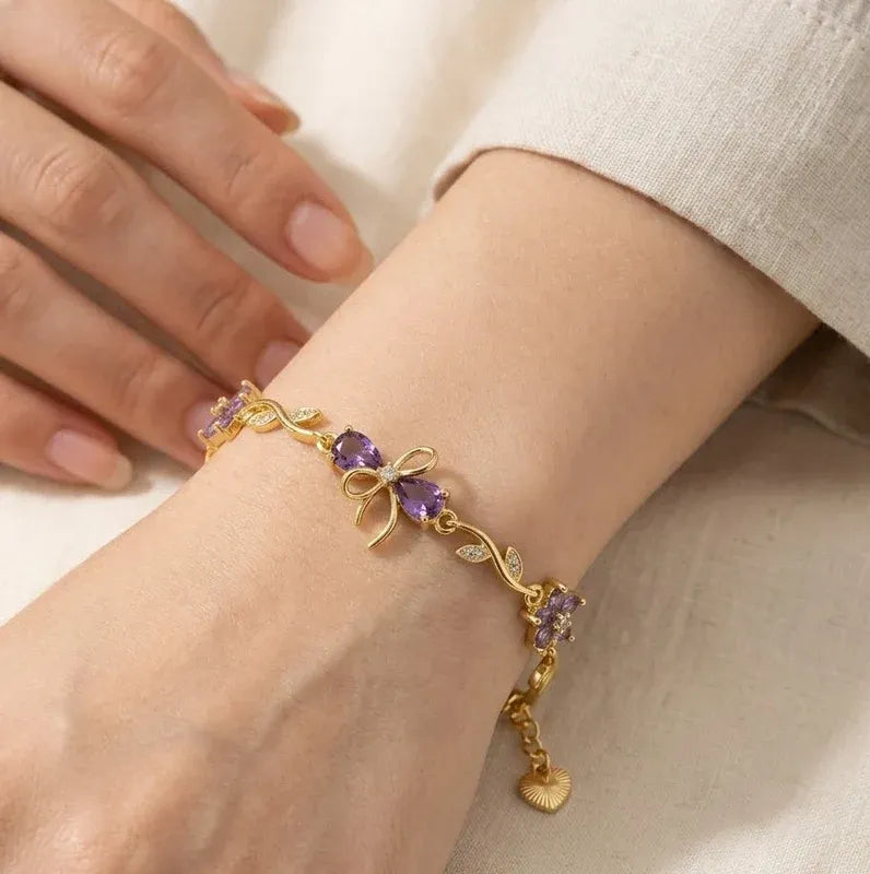 Elegant Bow & Floral Charm Bracelet Combo - 18K Gold Plated Anti-Tarnish Jewelry(Set of 3)