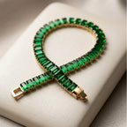 Anti-Tarnish Emerald Green Baguette Tennis Bracelet - Gold Plated