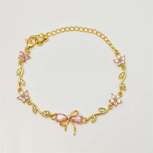Pink Bow Charm Bracelet - 18K Gold Plated & Anti-Tarnish