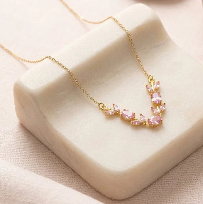 Anti-Tarnish Pink Floral Vine Necklace & Bracelet Set | High Quality Gold Plated Combo