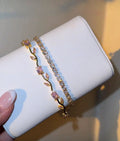 Dainty Pink Floral & Crystal Tennis Bracelet Stack | Gold-Plated Combo