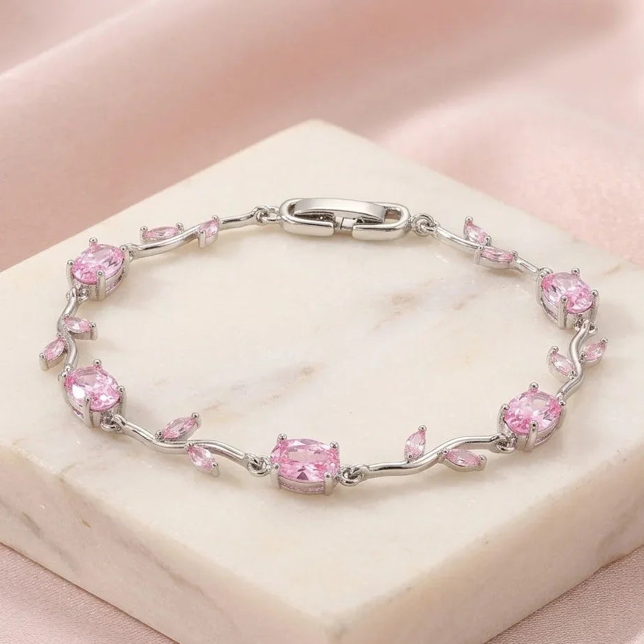 Tulip Pink Floral Stone Vine Bracelet | Anti-Tarnish