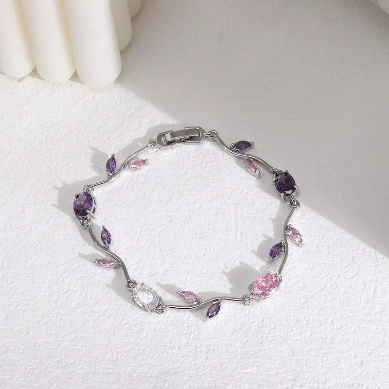 Tulip Floral Vine Crystal Korean Bracelet - Anti Tarnish Gold Plated