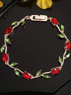 Tulip Floral Vine Red & Green Stone Bracelet - Anti Tarnish Fashion Jewelry