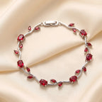 Tulip Red Stone Floral Vine Bracelet - Premium Anti-Tarnish Plated Jewelry