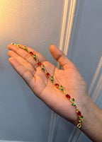 Tulip Floral Vine Red & Green Stone Bracelet - Anti Tarnish Fashion Jewelry
