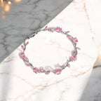 Tulip Pink Floral Stone Vine Bracelet | Anti-Tarnish