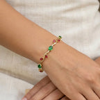 Red & Green Stone Wavy Vine Anti-Tarnish Gold Plated Bracelet