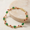 Red & Green Stone Wavy Vine Anti-Tarnish Gold Plated Bracelet