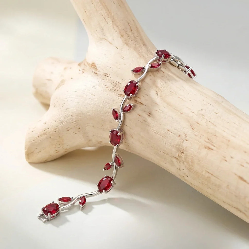 Tulip Red Stone Floral Vine Bracelet - Premium Anti-Tarnish Plated Jewelry
